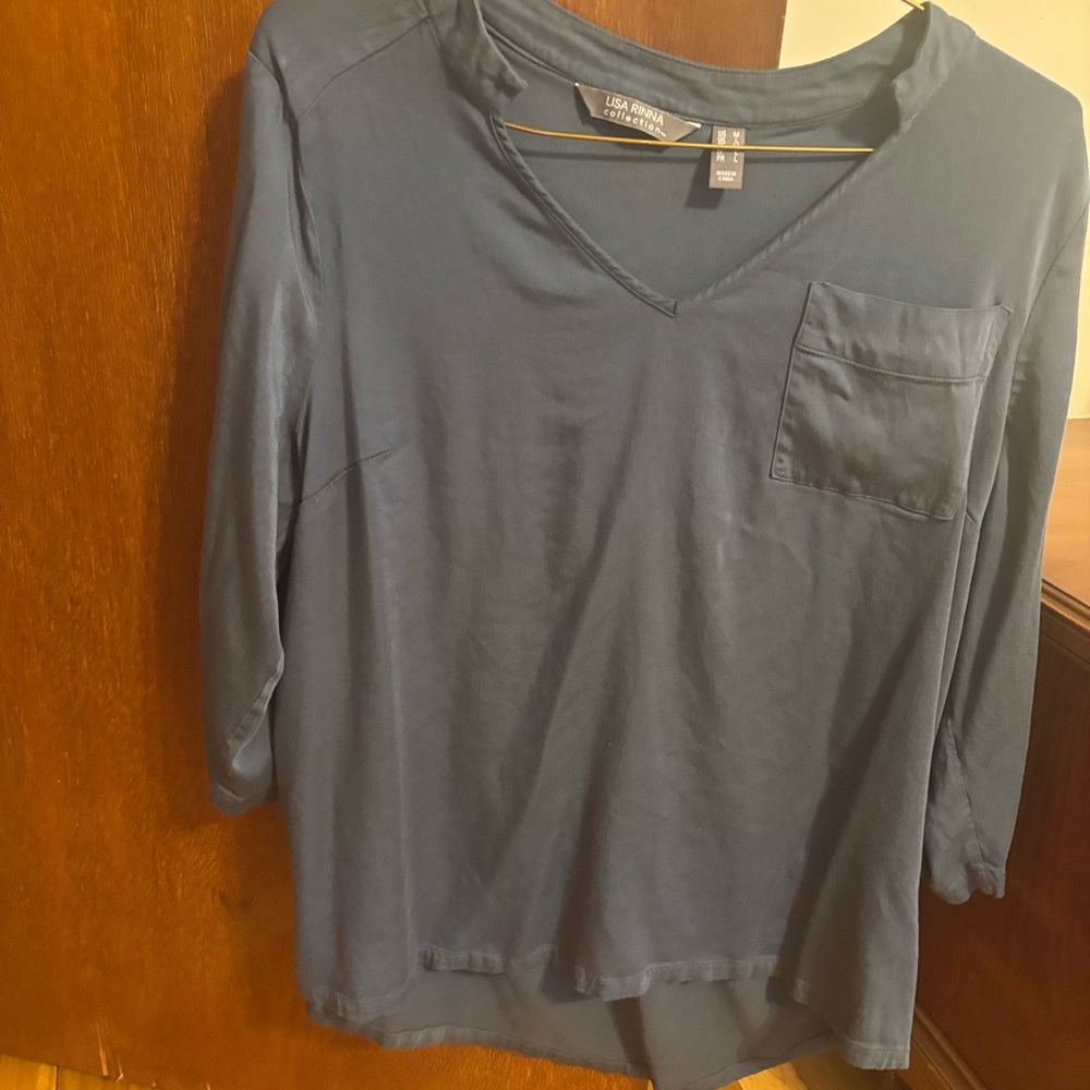 Lisa Rinna Collection Navy V-Neck Top